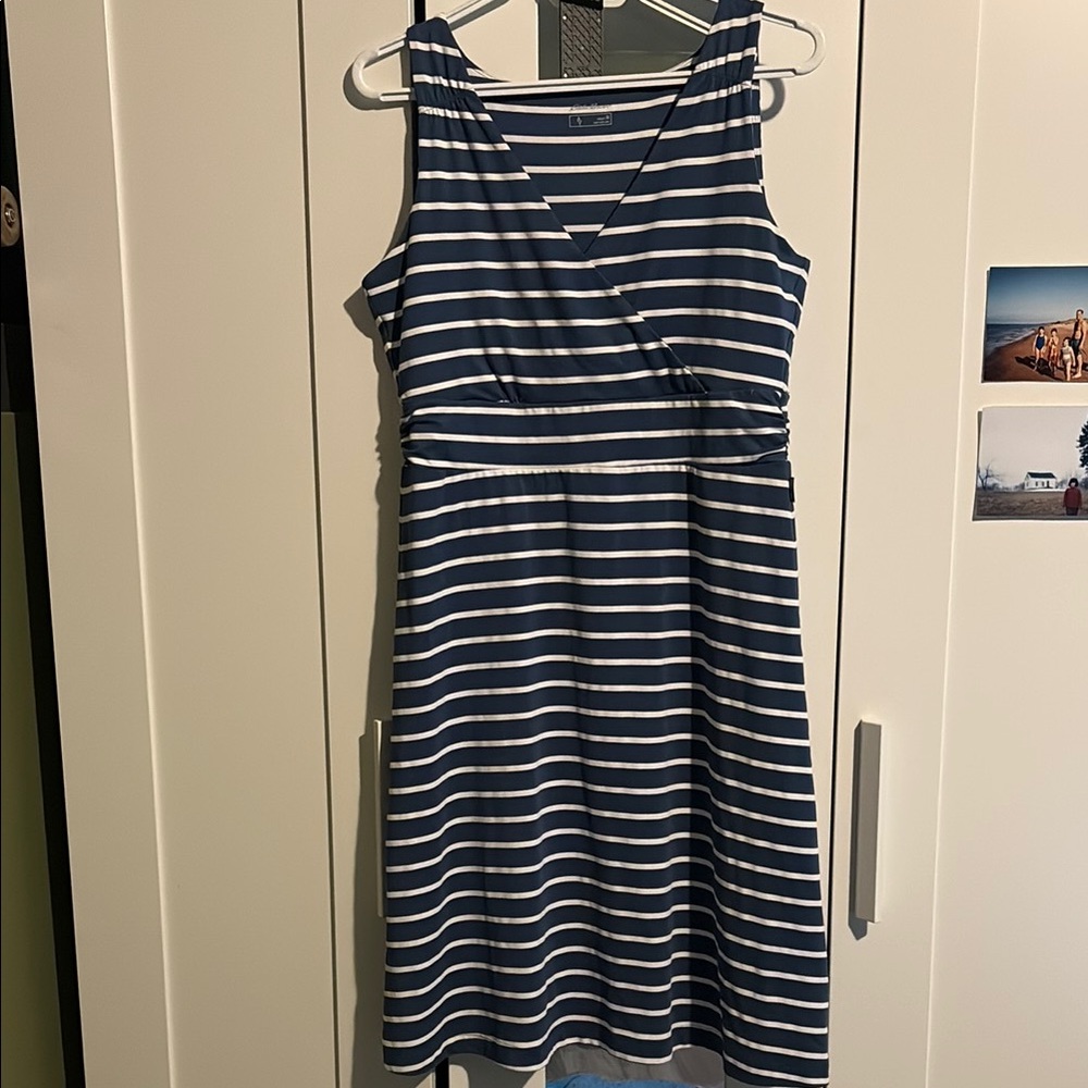Eddie Bauer Navy and White Striped Midi Dress